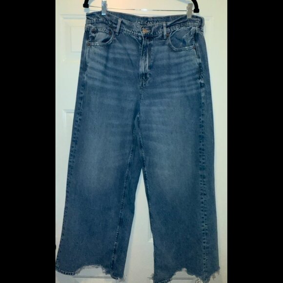 American Eagle Jeans Womens sz.16S Super High Rise Baggy Wide Leg Distressed Hem - Picture 5 of 6